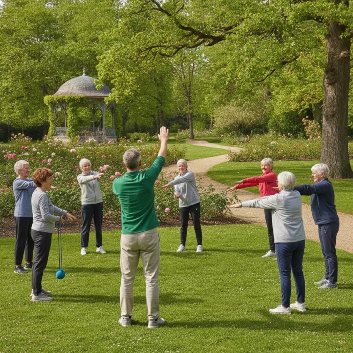 Groupe de personnes marchant dans un parc